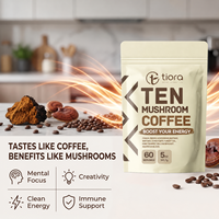 Extraits de plantes 10 en 1, poudre de café aux champignons, boost d'énergie instantané, concentration mentale, soutien immunitaire, sans sucre