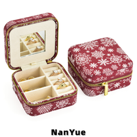 Boîtes à bijoux de voyage de Noël en gros avec miroir, fermeture éclair, en tissu carré, étui portable pour organiser les bijoux, idéal pour les cadeaux de fêtes