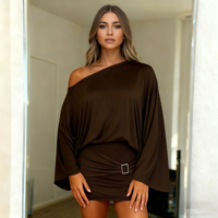 Robe mini asymétrique à une épaule, coupe ample, taille naturelle, boutons métalliques, froncée, sexy, pour femme, éco-responsable, grandes tailles