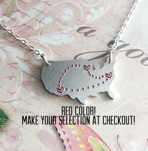 Long Distance Necklace Friendship Handstamped Us Map Aluminum <strong>Usa</strong> Map Necklace Custom Long Distance Relationship <strong>Jewelry</strong> - Product Image 2
