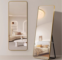 Miroir rectangulaire pleine longueur avec cadre en aluminium noir ultra fin, à fixer au mur ou sur pied, pour chambre ou salon, directement de l'usine