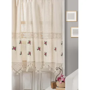 Cortinas y Cenefas Nakisli Rústicas Bordadas con Rosas, Estilo Vintage Auténtico, Disponibles en Varios Tamaños - Product Image 1