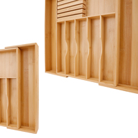 HOSTK Dapur Dapat Diperluas Pemegang Peralatan dan Sendok Garpu Nampan dengan Pembagi Bambu Perak Laci Organizer
