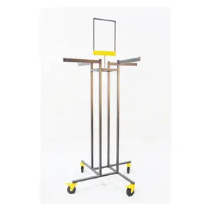 Simple luxury women clothes shop furniture metal iron rail 4 way clothing display rack for retail store