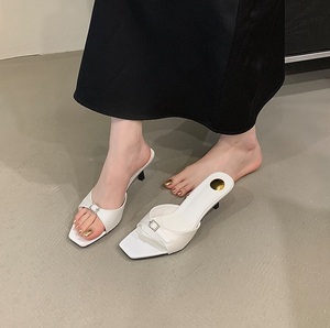 Mules en satin marron à bout carré avec boucle en cristal, élégantes, talon de 5 cm, chaussures habillées pour femmes, pantoufles pour dames - Product Image 4