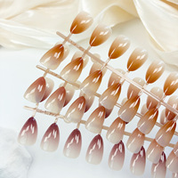 24 faux ongles portables courts en amande, rose et blanc, motif goutte d'eau, dégradé de couleur, ongles artificiels