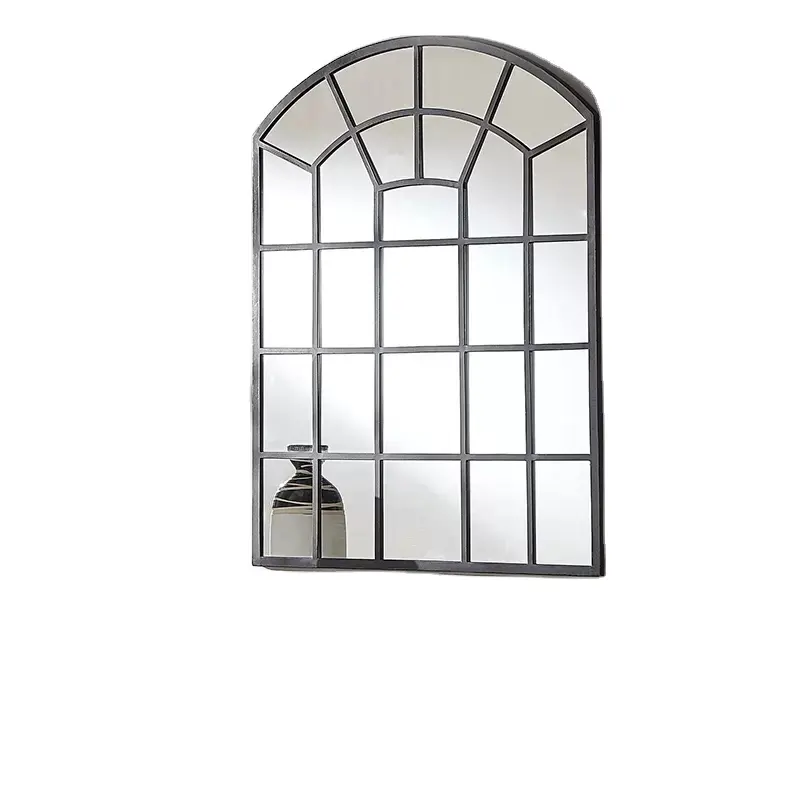 Industrial Iron Wall Arched Windowpane Decoration For Living Room Decorative Window Finished Metal Mirror