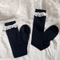 Chaussettes japonaises en dentelle brodée en coton peigné Chaussettes de veau Lolita Chaussettes coréennes Harajuku JK Student High Tube Socks