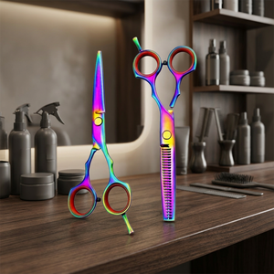 Ciseaux de coiffure professionnels de qualité supérieure en acier inoxydable pour droitiers, manche long, lames affûtées - Product Image 1