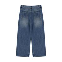 Streetwear Mans Washed Baggy Jeans Back Bat Embroidery Patches Sun Fade Denim Pants pour femmes