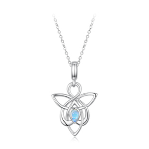 Collier pendentif en opale en forme de fleur, plaqué rhodium, design minimaliste, chaîne serpent, unisexe, à porter au quotidien - Product Image 1