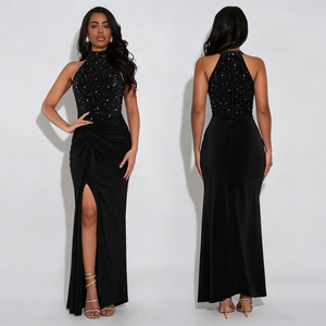 Vestido sexy con abertura y lentejuelas para mujer, moda europea y americana - Product Image 1