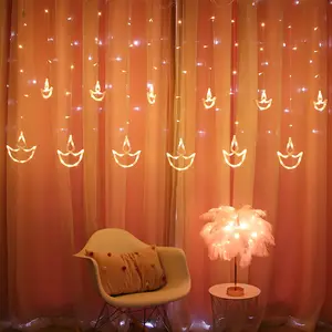 Lampu senar jendela tirai Diwali lampu Ramadan 8 mode untuk dekorasi liburan rumah kamar tidur pesta