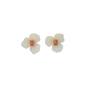 Fashion <b>Stud</b> <b>Earrings</b> 316L Stainless Steel PVD Gold Plating Sustainable Resistant Pink <b>Crystal</b> Flower Design - Product Image 2