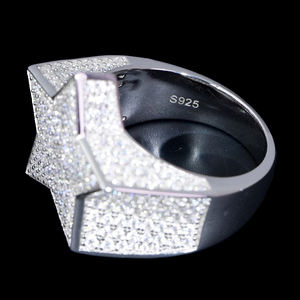 แหวนเงินแท้ 925 สไตล์ฮิปฮอป ประดับเพชรโมอิสซาไนต์ทรงดาว สำหรับผู้ชาย ได้รับการรับรองจาก GRA ชุบโรเดียม - Product Image 2