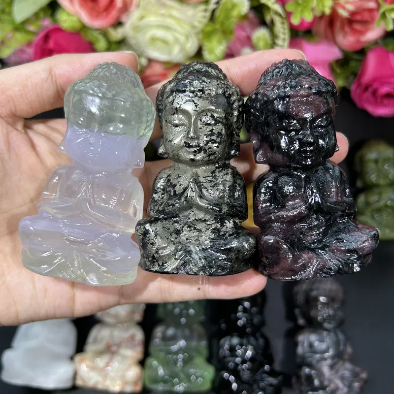 Kindfull Crystal Buddha Carvings Hand Carved Healing Mixed Materials Buddhas for fengshui collection