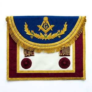Tablier maçonnique personnalisé brodé en velours bleu avec franges dorées et insigne à coudre |   Tablier de cérémonie maçonnique, Regalia de loge - Product Image 1