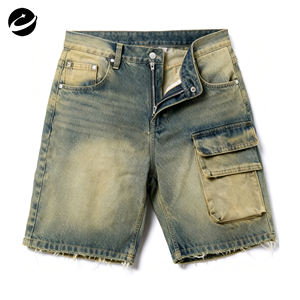 شورت جينز أصلي مخصص من XUCHANG، ملابس الشارع للرجال، 100% قطن، فضفاض، بجيوب كبيرة، حواف خام، مغسول بالأحماض - Product Image 3