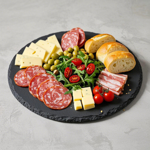Vassoi e Piatti in Ardesia Nera Naturale Rotonda Diametro 20 x 0,6 cm per Servizio Catering e Presentazione Cibo - Product Image 4