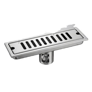 Siphon de sol rectangulaire moderne en acier inoxydable poli de 5,5 pouces, anti-corrosion, pour salle de bain, avec raccord fileté - Product Image 1