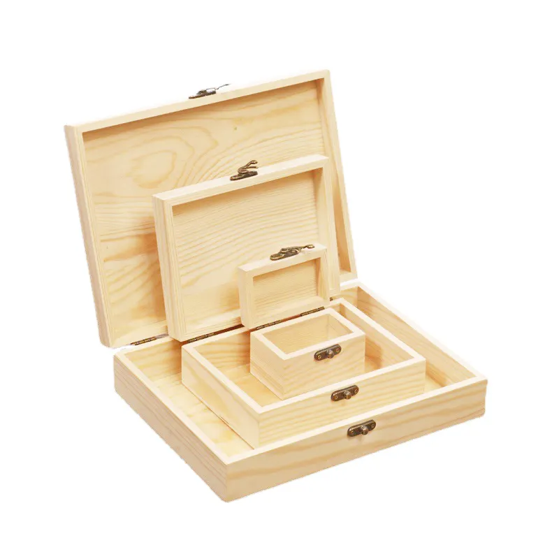Kotak kayu penyimpanan perhiasan kayu pinus casing penutup lipat grosir stok rumah tangga Logo OEM kustom