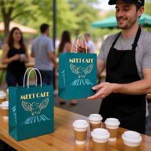 Customised Logo Luxury Small <b>Paper</b> Bags for Cafe Premium Resistant Kraft and Personalized Blue Gift Packaging - Product Image 1