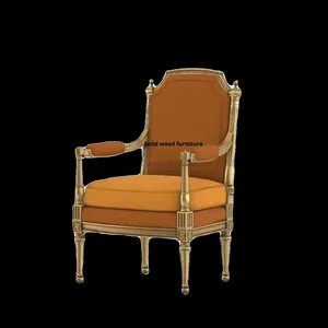 Canapé de loisirs en bois massif rétro français, fauteuil vintage doré pour salon et salle à manger, chaise de balcon de luxe pour villa - Product Image 5