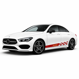 Autocollant de bas de caisse à motif drapeau à damier de course : Autocollant de bande latérale en vinyle imperméable et résistant aux UV avec texte RACING rouge et or, style sport - Product Image 4