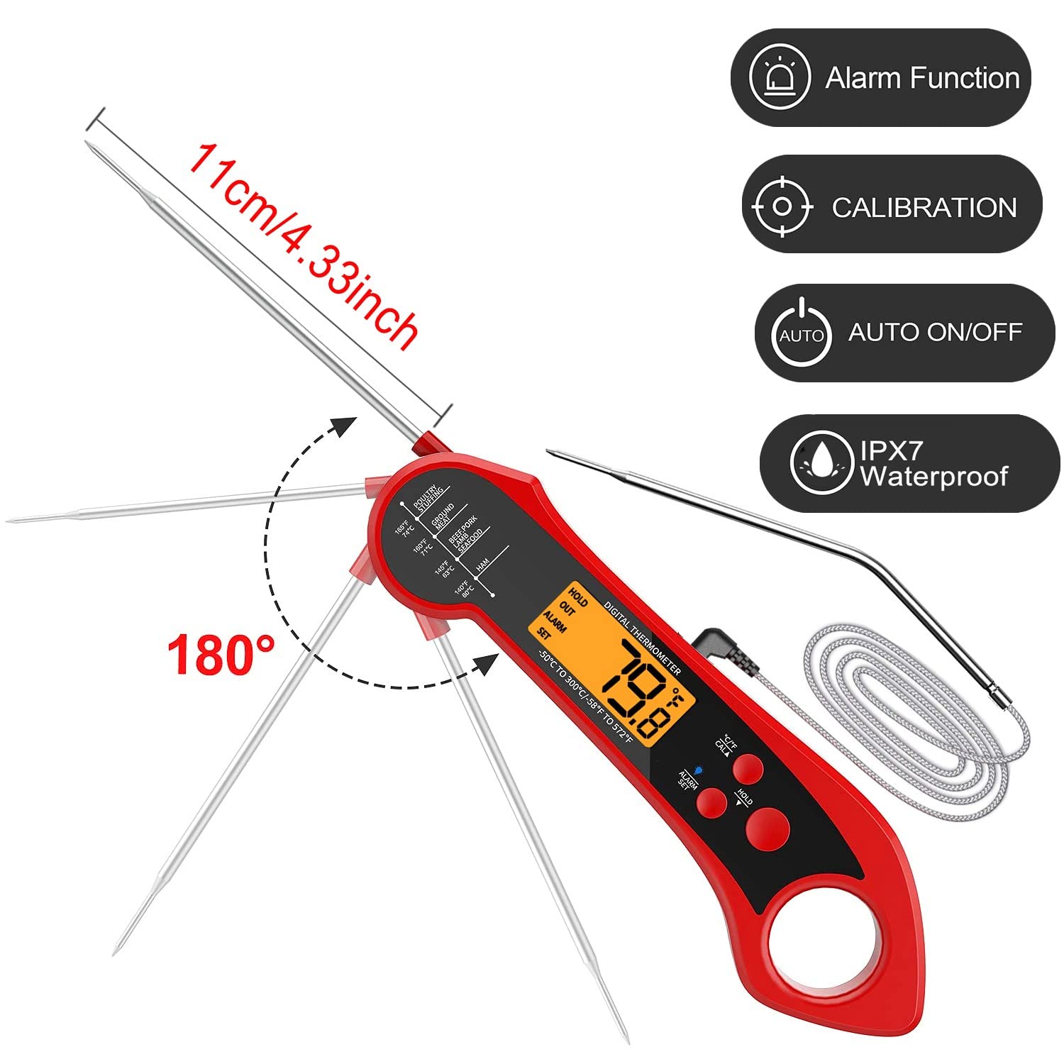 Le double instant de sonde a lu le thermomètre de viande pour faire cuire le thermomètre imperméable pour la cuisine Oven Smoker