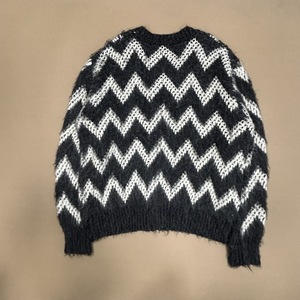 Black <b>White</b> Zigzag Knit <b>Cardigan</b> Men <b>Chunky</b> Cable Pullover Sweater Loose Fit Autumn Winter - Product Image 4