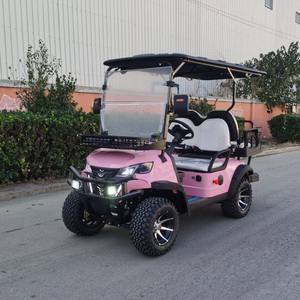 עגלת גולף חשמלית ורודה עם 4 מושבים, תאוצה חלקה ויוקרתית, ותאורת LED משולבת, עבור מגרש גולף יוקרתי. - Product Image 1