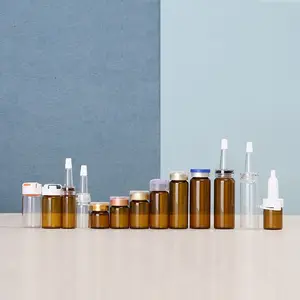 Bouteille vide en verre de poudre séchée à froid 5ml 10ml bouteilles d'ampoule en verre ambre clair flacons de sérum avec bouchons de distributeur