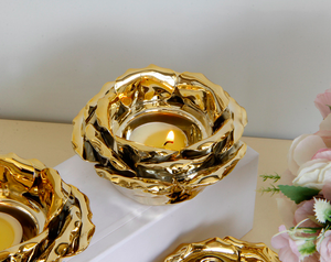 Di fabbrica di alta qualità da sposa di lusso d'oro di <span class=keywords><strong>loto</strong></span> in ceramica con tazza di vetro supporto di candela pilastro - Product Image 3