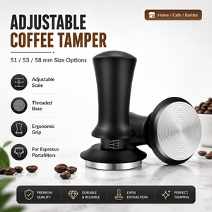 แทมเปอร์กาแฟสแตนเลสแบบปรับได้ เครื่องมือกดผงกาแฟสำหรับเครื่องชงกาแฟเอสเพรสโซ ขนาด 51 มม. 53 มม. 58 มม. ด้ามจับตามหลักสรีรศาสตร์ ดีไซน์ทันสมัย สำหรับใช้ในบ้าน HYSH - Product Image 1