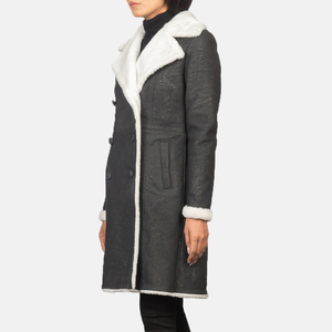 Cappotto in <span class=keywords><strong>pelle</strong></span> moda <span class=keywords><strong>donna</strong></span> colore personalizzato nuovo Design giacche da <span class=keywords><strong>donna</strong></span> cappotto in Shearling doppiopetto <span class=keywords><strong>nero</strong></span> - Product Image 5
