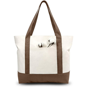 Bolsas de Compras de Lona de Algodón Calico Medianas, Lisas, con Bolsillo con Cremallera y Asa Larga para el Hombro, con Impresión de Logotipo Personalizado - Product Image 6