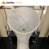 Lavabo rond à piédestal blanc en marbre, lavabo autoportant pour salle de bain