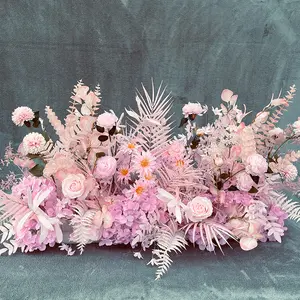 Custom Pink Flower Aisle Runner Handmade High Quality White Artificial Flower Runner For Wedding Party Decoration