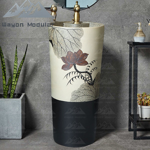 Wayon Retro estilo chino lavabo al aire libre patio columna lavabo de una pieza suelo de pie jardín lavabo al aire libre - Product Image 6