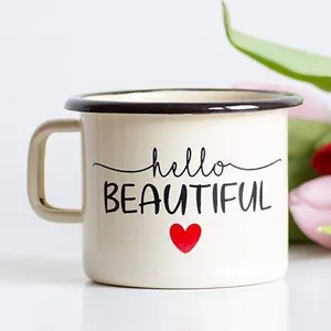 5cm beige small personalized Logo printed decorative enamel drinking cup