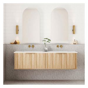 Mueble de Baño de Madera Maciza con Acabado en Madera Clara Personalizado, con Panel de Puerta de Madera Maciza, Estilo de Muebles de Baño - Product Image 2