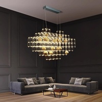 Lustre LED créatif en cristal à trois couches, design ciel étoilé, cube, télécommande, hauteur réglable, doré, taille moyenne, pour hall d'hôtel et salon