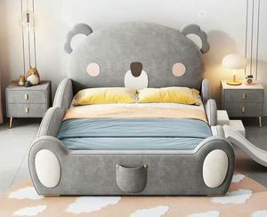 Cama Moderna y Cómoda con Diseño de Koala para Niños, con Tobogán, Tapizada, con Protección Anticaídas, Barandilla Completa Incluida, Cama de Madera de Lujo para Niños Pequeños - Product Image 1