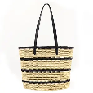 MU 2023 Very Fashion New Stripe Knitting Bag Fashion Summer Straw Bag Ladies Beach Tote Bag