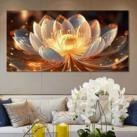 Décoration Murale Luxe Lotus Doré Effet 3D Brillant Haute Définition Peinture Florale Imprimée sur Porcelaine Cristalline Élégante