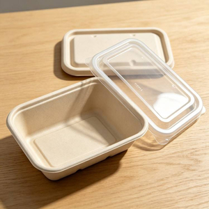 Boîte à emporter rectangulaire en fibre moulée jetable de 650 ml pour hamburgers, emballage pour repas prêts à manger et plats à emporter - Product Image 6