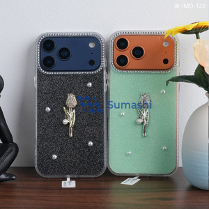 Funda de Teléfono de Lujo con Brillantina y Pedrería 3D, con Rosa y Perla, para <span class=keywords><strong>iPhone</strong></span> 15 14 13 <span class=keywords><strong>12</strong></span> Pro Max - Product Image 3