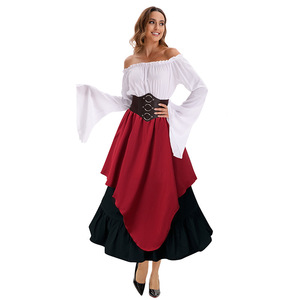 Ensemble haut et jupe médiéval rétro pour femmes, costume de la Renaissance, robe fantaisie, jupe longue irrégulière, tenue à demi-jupe - Product Image 2
