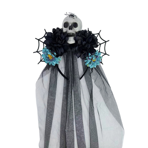 Copricapo Floreale Stile Dark con Ragno e Velo per Costume da Sposa di Halloween, Accessorio Fotografico per il Giorno dei Morti - Product Image 1