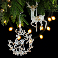 Ornements suspendus en acrylique transparent avec paillettes brillantes, cerf, flocon de neige, nœud, ange, pendentif décoratif pour les fêtes, les fenêtres, les arbres et les décorations de fête